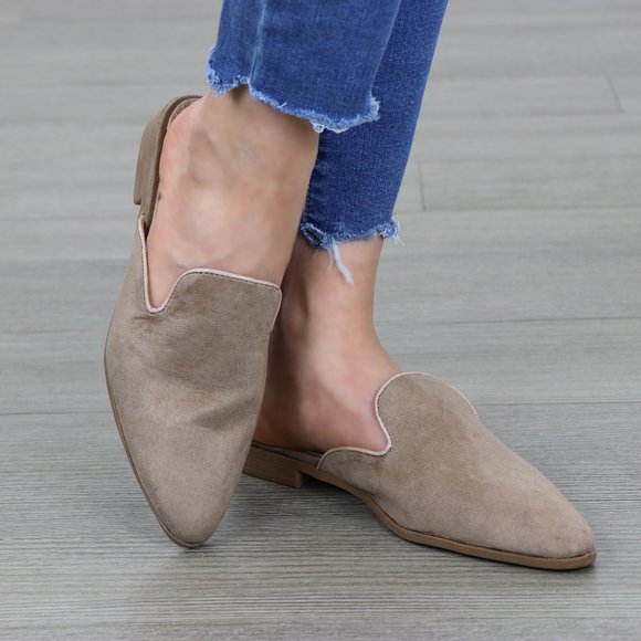 Tan Suede Pointy Toe Slip On Mule Loafers - Picture 8 of 8